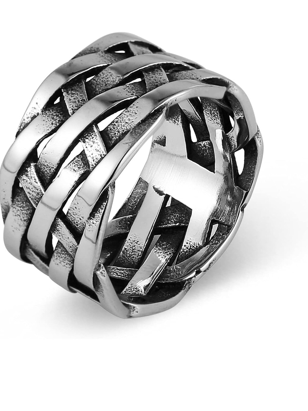 Wide Braided Stainless Steel Ring in Silver